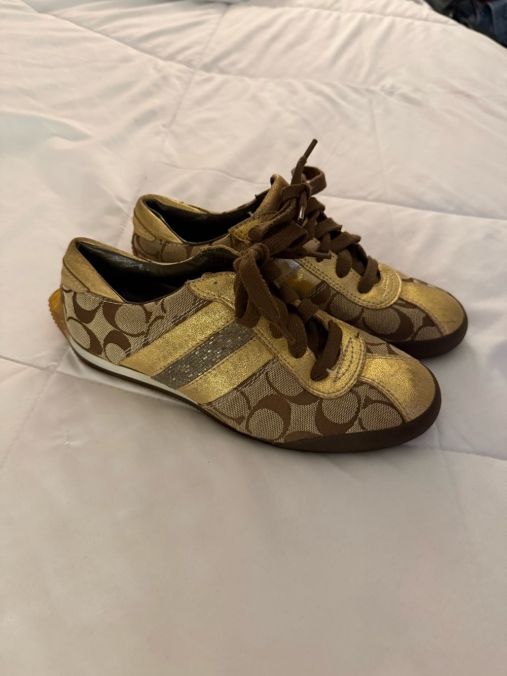 Coach Gold and Brown Signature Low-Top Sneakers
